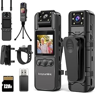 - kaysunlink Body Camera with Audio and Video Recording 1080P FHD Mini Police Wearable Body Worn Cam Portable Small Personal Camcorder Sport Action Outdoor Video Recorder (128GB)