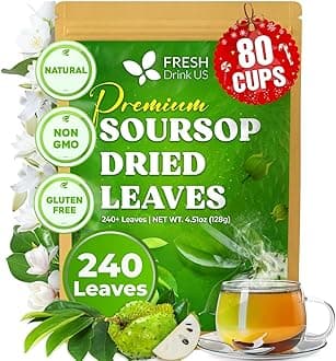 FreshDrinkUS, 240+ Premium Soursop Graviola Dried Leaves Tea, 230-250 Whole Soursop Leaves, Wildcrafted, Graviola , Guanabana , Hoja Guanabana, Loose Leaf Herbal , No Gluten, Vegan