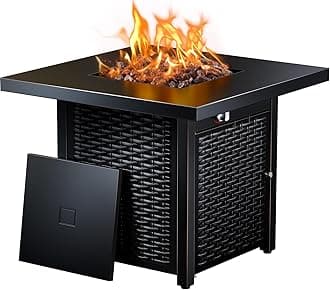 28 Inch Propane Fire Pit CSA-Listed Outdoor Fire Pit Table, 50,000 BTU Steel Gas Fire Pits with Lid and Lava Rock, Add Warmth and Ambience to Parties On Patio Deck Garden,Black,CIFPT3-N1