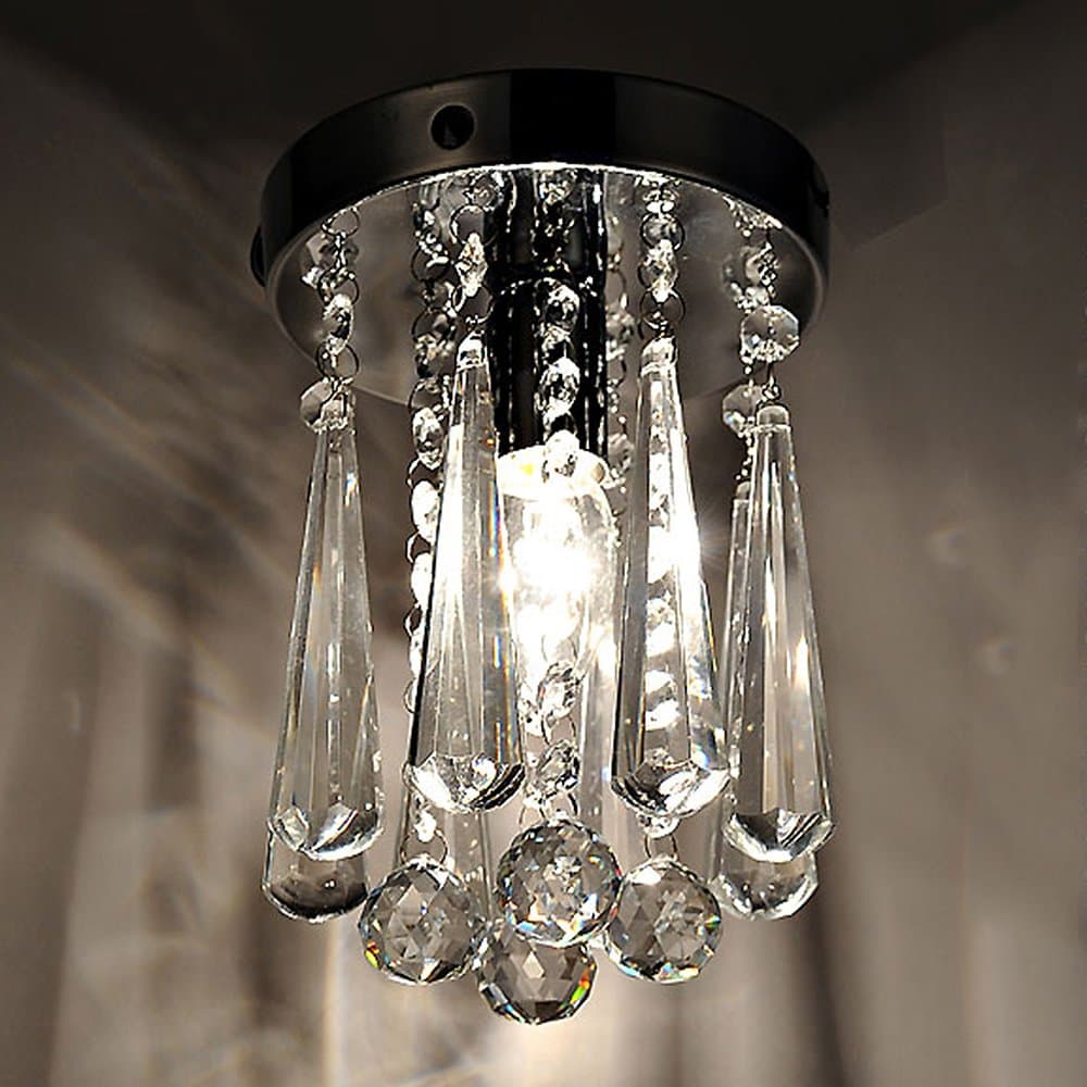 Trioy Life Clear Crystal Ceiling lamp Modern Lighting Drum Shape Metal Chandelier Round Drop Pendant Light Single Bulb E14 for Bar Hallway Lounge Bedroom (Bulb Not Included) [Energy Class A+]