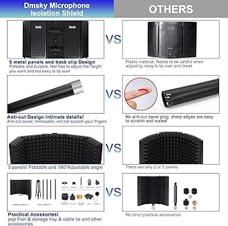 Dmsky Microphone Isolation Shield with Pop Filter & Tripod Stand, Foldable Mic Shield with Triple Sound Insulation, High Density Mic Sound Shield for Recording Studio, Podcasts, Singing, Broadcasting