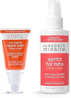 Bits and Nips - Birth Prep & Recovery Duo with Spritz for Bits Postnatal Relief Perineal Spray and No Harm Balm Cream (Pack of 2)