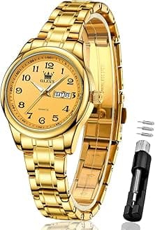 Women Watches Gold Silver Stainless Steel Waterproof Analog Large Easy Reader Day Date Ladies Wrist Watches