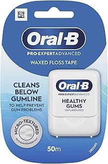 Oral-B Pro-Expert Advanced Waxed Dental Floss - Healthy Gums - Helps Prevent Gum Problems- Cleans Below The Gumline - Unflavoured Dental Tape - 50m