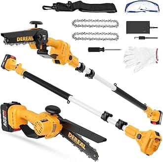 DEREAL 2-in-1 Cordless Pole Saw, Battery Powered Pole Saws for Tree Trimming, 20V 4.0Ah Battery Pole Chainsaw, 8" Cutting Cordless Power Pole Saw, 17ft Reach Electric Saw for Trees With Pole
