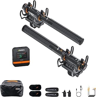 COMICA VM40 Wireless Shotgun Microphone with 32-bit Float Recording, 32GB Memory, 200M Range, Super Cardioid, Low Cut Filter, Camera Microphone for Filmmakers, Interview, Reporter(Combo)