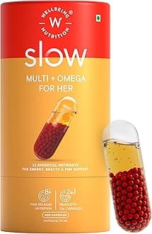 Slow Multivitamin & Vegan Omega 3 for Women Biotin, CoQ10, B-Complex, Iron, Zinc, Chromium, +22 Vitamins & 10 Antioxidants | Skin Radiance, Energy, Metabolism, PMS |60 Veg Capsules