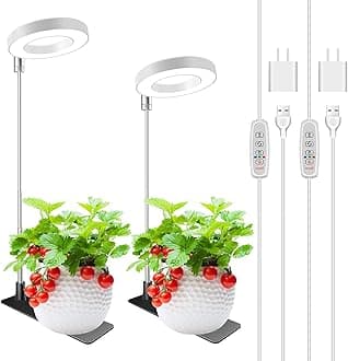 Kullsinss Grow Lights for Indoor Plants, Full Spectrum Halo Growing lamp with Detachable Base, Height Adjustable, 3 Colors, 10 Dimming, Automatic Timer, Plant Light for Small Plants Growing, 2-Pack