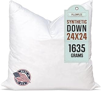 Synthetic Down Pillow Insert - 24x24 Down Alternative, Large Euro Pillow, Square Ultra Soft Throw, Euro Bed Sham - 1 Decorative Form