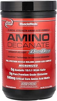 MuscleMeds Amino DECANATE, Intra, Post Workout Drink, Full Spectrum Amino Acid Complex, Leucine, Muscle Recovery, 30 Servings (Fruit Punch)