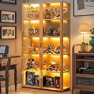 5-Tier Display Cabinet with Acrylic Glass Door, 65.5" High Display Case, Transparent Curio Cabinet&Bookcase for Collectibles, Toys, Books, for Playroom, Bedroom, Study Room
