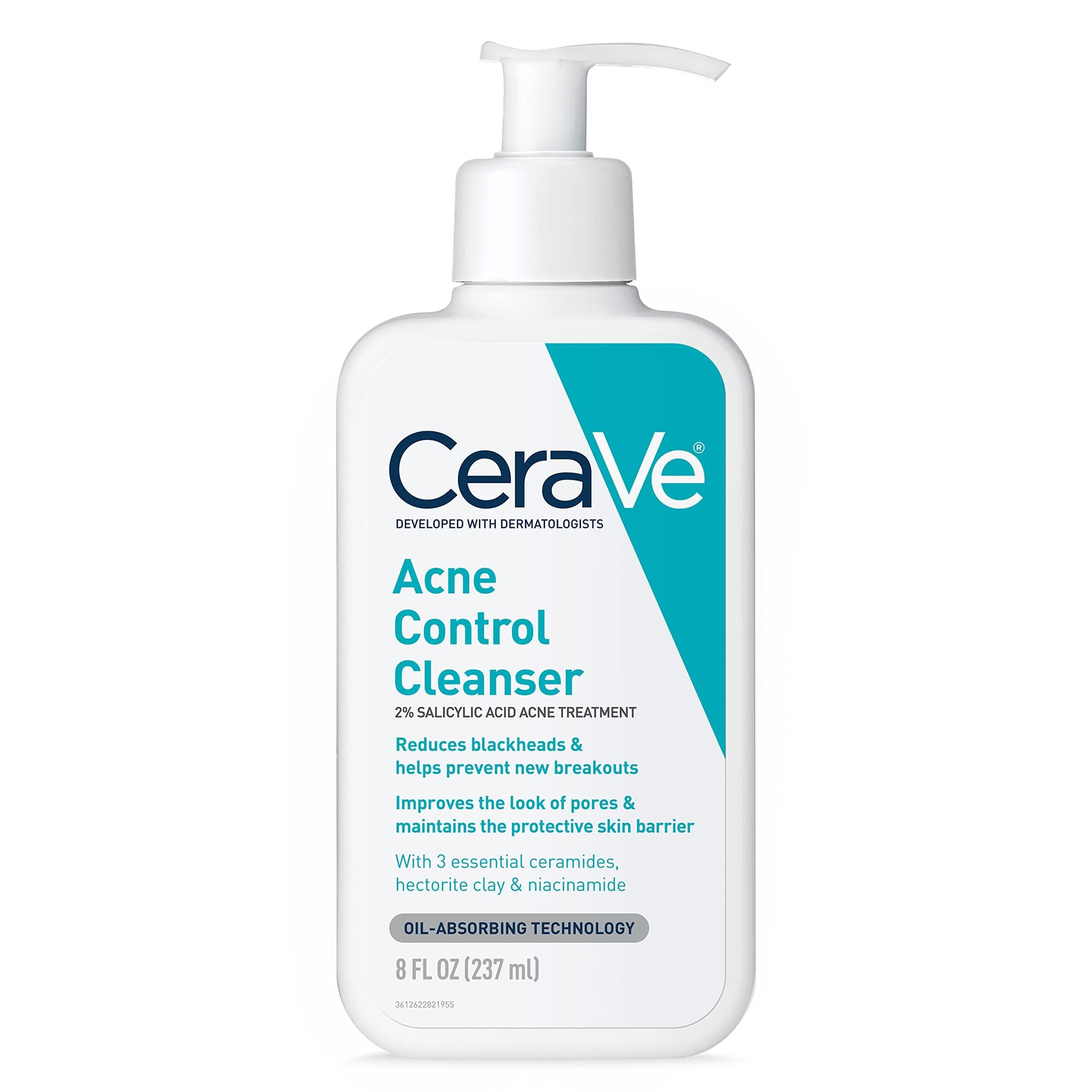 CeraVe Face Wash Acne Treatment Salicylic Acid Cleanser with Purifying Clay for Oily Skin Blackhead Remover and Clogged Pore Control 8 Ounce, multi, 8 Fl Oz, 237 ml (Pack of 1)