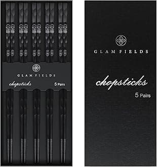 5 Pairs Japanese Fiberglass Chopsticks, GLAMFIELDS Reusable Chop sticks Dishwasher Safe, Non-slip, 9 1/2 inches - Gift Set Black