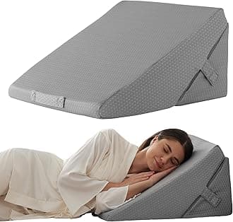 Bedluxe Wedge Pillow for Sleeping, Adjustable 9&12 Inch Foldable Bed Wedge Pillow Set, Orthopedic Memory Foam Triangle Pillows Wedge, 7-in-1 Elevated Pillows for Leg and Back Support, Grey