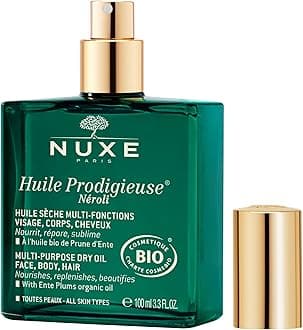 Nuxe Huile Prodigieuse Néroli Multi-Purpose Dry Oil for Face, Body and Hair 100ml, Organic Nourishing Oil, With Plum & Sesame Oils, Repairs & Softens with Neroli Scent, Certified Organic