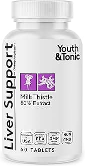 Youth & Tonic Liver Detox Cleanse Supplement – Silymarin Milk Thistle Complex Formula for Body Health, Repair & Support – Non-GMO Herbal Vitamins – 60 Capsules for Women & Men