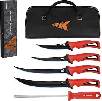 KastKing Intimidator Bait Knife and Filet Knives, Ultra-Sharp G4116 German Stainless-Steel Blades, Fresh or Saltwater, Non-Slip Handle, Durable Storage Bag, and Honing Rod
