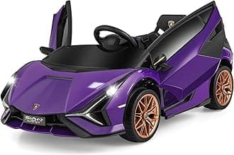 12V Kids Electric Ride on Car with Remote Control, LED Lights, MP3, Music, Spring Suspension, Licensed Lamborghini Battery Powered Toy Vehicle for Boys and Girls (Purple)