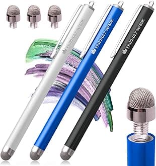 The Friendly Swede Micro-Knit Mesh Tip Capacitive Stylus Pens for Touch Screens with Replaceable Fiber Tip, Stylus Pen for iPad, iPad Pen, iPad Stylus, Styluses, Stylus Pen for iPhone (3 Pack)