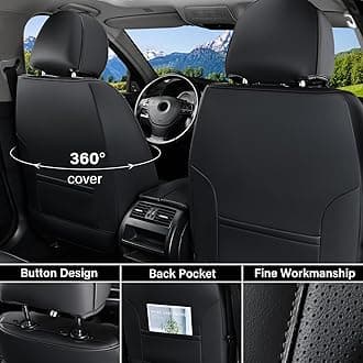 Coverado Car Seat Covers Full Set, Luxury Nappa Leather Seat Cover, Universal Seat Covers for Cars, Front and Back Waterproof Seat Cover Car Seat Protector Accessories Fit for Most Cars(Black)