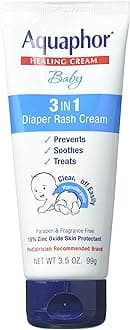 Aquaphor Baby Diaper Rash Cream, 3-in-1 Diaper Rash Relief, 3.5 Oz Tube