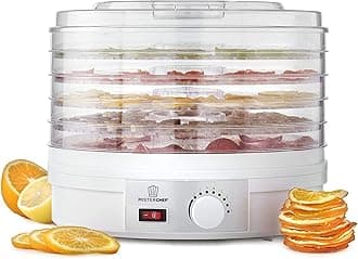 – MisterChef® Professional Food Dehydrator, 250W White Color Large 5 Trays – Easy Clean – Easy to use Adjustable Thermostat - BPA Free – Perfect for healthy Snacks, Free 2 Year Warranty