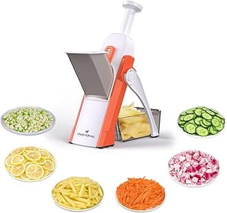 ONCE FOR ALL Mandoline Vegetable Slicer Adjustable Thickness Potato Onion Chopper Safe Upright Dicer Fruit (warm orange)