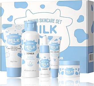 5PCS Milk Skin Care Set for Kids & Women – Skin Care for Teens 10-12, Skincare for Girls 10-12, Milk Skincare Set with Cleanser, Toner, Serum, Face Cream & Eye Cream – Gentle Daily Hydration Routine