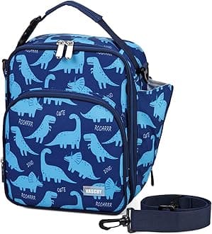 Lunch Boxes Bag for Kids,VASCHY Insulated Lunchbox Reusable Containers for Boys with Detachable Shoulder Strap for School Blue Dinosaur