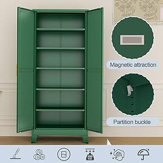 RISTERN Green Metal Storage Cabinet,75" Steel Cabinets for Home Office, Kitchen Pantry Storage Cabinet with Doors and 5 Adjustable Shelves, Tool Cabinets, for Office, Home, Garage, School