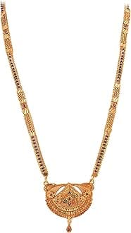 Jewar Mangalsutra South Indian Katori & Meena Work Religious Gold Plated Finish Simple Look Jewelry for Women (Geru-2)