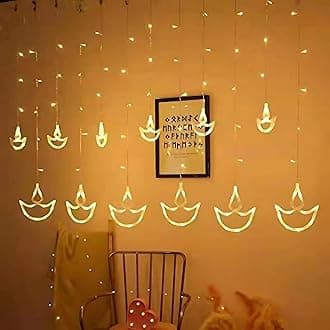 MANSAA Lights for Decoration | 18 Months Warranty, 12 Diyas | Diwali Lights for Decoration for Home, Decorative Lights, Diya Lights for Decoration, String Light with 2.5 Mtr length (Yellow, Pack of 1)