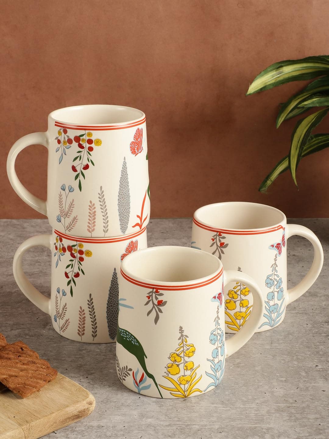 miah decor Ceramic Tea Coffee Cups Set Matte Printed Small Chai Mug Drinkware Microwave Safe for Home & Restaurant-300 ml (MD-420)