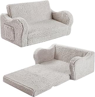 MOMCAYWEX Kids Sofa, 2-in-1 Flip-Out Foam Couch, Soft Play Lounge Chair for Toddlers and Children, Extra Wide, Grey