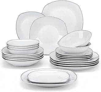 MALACASA Dinner Set with Black Rim, 24-Piece Ivory White Porcelain Plates and Bowls Set Dinnerware Set with 6-Piece Dinner Plate/Soup Plate/Side Plate/Cereal Bowl, Service for 6, Series Elisa