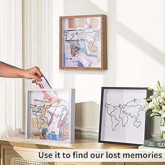 Travel Adventure Archive Shadow Box For Memories,8&12Inch Concert Travel Ticket Stub Memory Top Loading Shadow Keepsake Box With Slot On Top,life In a Shadow Box Travel Frame(Brown, 12x12)