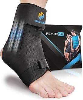 Healrecux Ankle Brace for Sprained Ankle, Upgraded Lace-Free Foot Support for Women Men, Metal Springs Splint Ankles Stabilizer Brace for Basketball Volleyball Tennis Sports - L