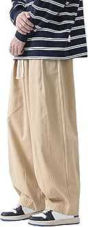Men's Baggy Cargo Pants Casual Loose Fit Wide Leg Pants with Elastic Drawstring Waist
