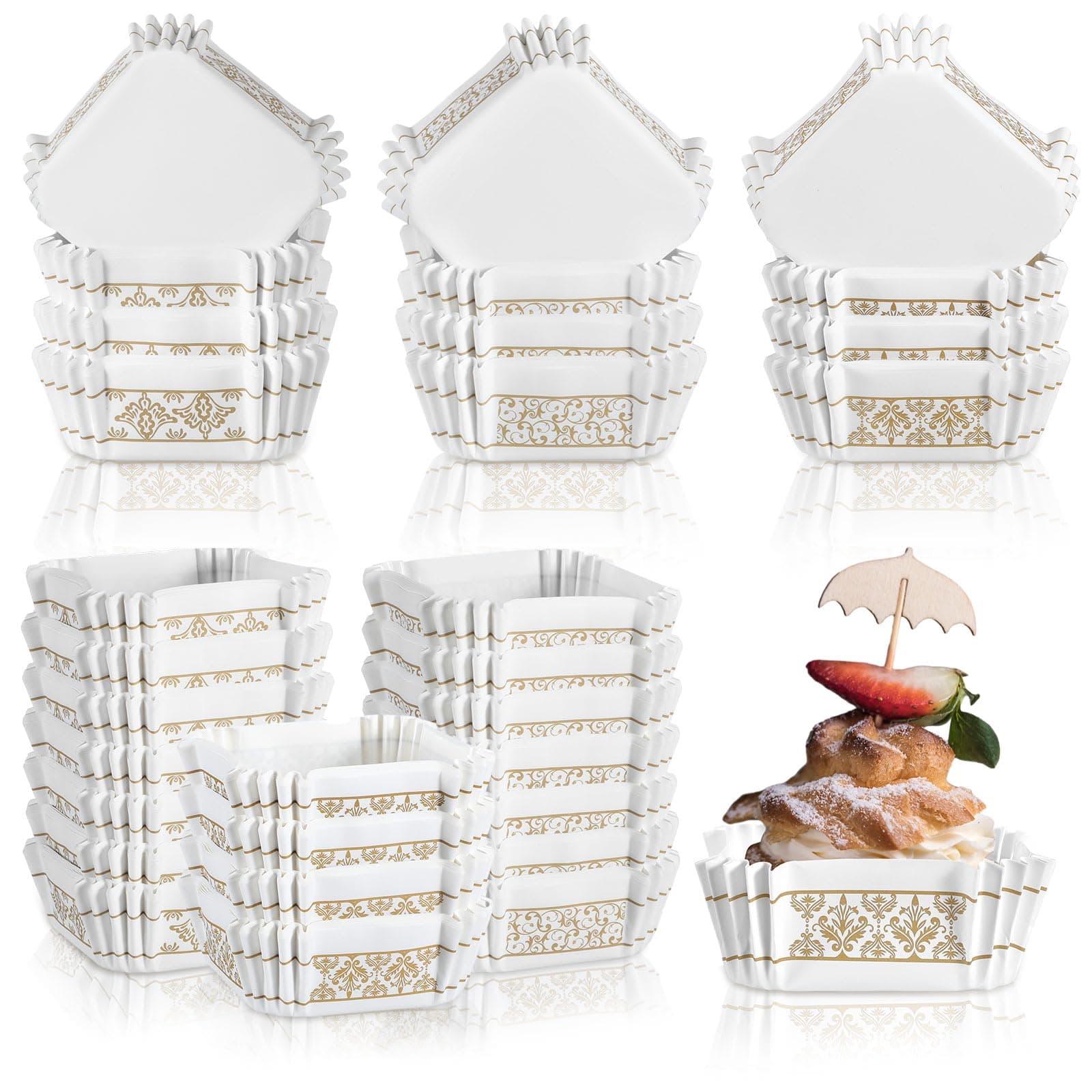 Maxcheck 300 Pcs Square Baking Cups - 2.36 Inch Patterned Cupcake Wrappers for Wedding, Baby Shower, Birthday Party Cake (European)
