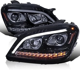 Smoke Projector Headlights w/LED Sequential Signal Compatible with 2006-2008 Mercedes Benz W164 ML350 ML500 ML-Class, Left + Right Pair Headlamps Assembly