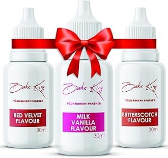 BAKE KING Combo of Red Velvet Milk Vanilla and Butterscotch Flavour 30ML Each Essence for Baking Cakes Jams Jelies Cookies Ice Creams and Puddings Liquid Food Essence (Set of 3)