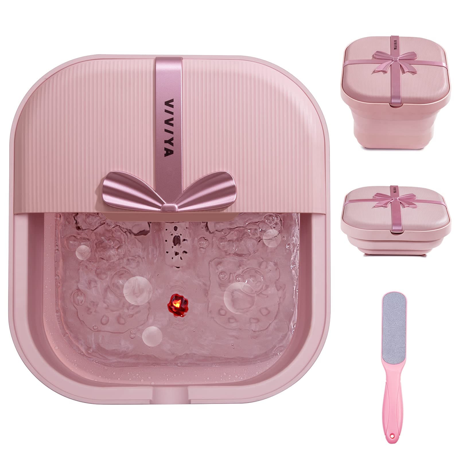 Foldable Foot Bath Spa with Heat and Massage Rollers, Foldable Tub with Bubble Jets and LED Light, Pedicure Foot Spa Massager with Foot Cleaner for Home Use