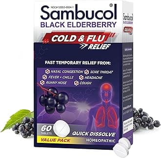 Cold and Flu Relief Tablets - Homeopathic Black Elderberry Cold Medicine, Drowsy Free Remedy for Adults with Zinc, Quick-Dissolving Tablets for Men and Women - 60 Count