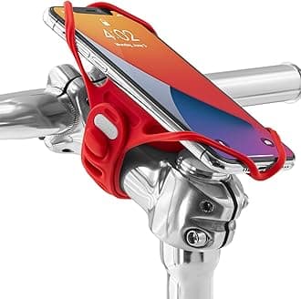 Bone Bike Tie Pro 4, Bike Cell Phone Mount for Stem, Scratch-Free Silicone Holder with Shock-Absorbing Design, Universal Cycling Phone Holder Compatible with Most Smartphones (Red - Stem)