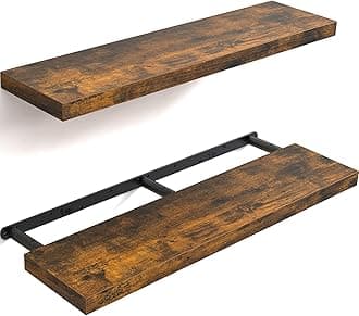 BAYKA Floating Shelves, 36 inch Wall Mounted Rustic Wood Shelves for Bathroom, Bedroom, Living Room, Kitchen, Office, Hanging Shelf for Books/Storage/Decor(Brown,Set of 2)