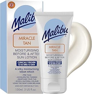 Malibu Miracle Tan Extender Lotion - After Sun Lotion & Deep Bronzing Enhancer, Hydrating Body Moisturizer with Aloe Vera & Vitamin E, Boosts Melanin, Summer Vacation Essential, Made in UK, 5 Fl Oz