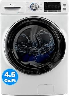4.5 Cu. Ft. Front Load Washing Machine with Quiet Inverter Motor, 27 in. Front Load Washers, Steam and Water Plus Functions, Quick Wash, 12 Washing Cycles, 120V, White