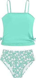 Girls Tankini Swimsuits Two Piece Bathing Suit Drawstring Swimwear Set for Girls 7-14 Years