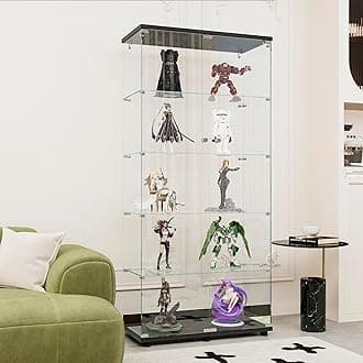 Curio Cabinets with Tempered Glass High Cabinet with Shelves Glass Case for Display Showcase Collectibles for Living Room, Bedroom, (5-Shelf Double Door, Black)