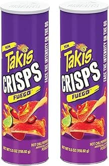 Takis Crisps Fuego Potato Crisps, Hot Chili Pepper and Lime Artificially Flavored, 5.5 Ounce Canister 2 X 155g